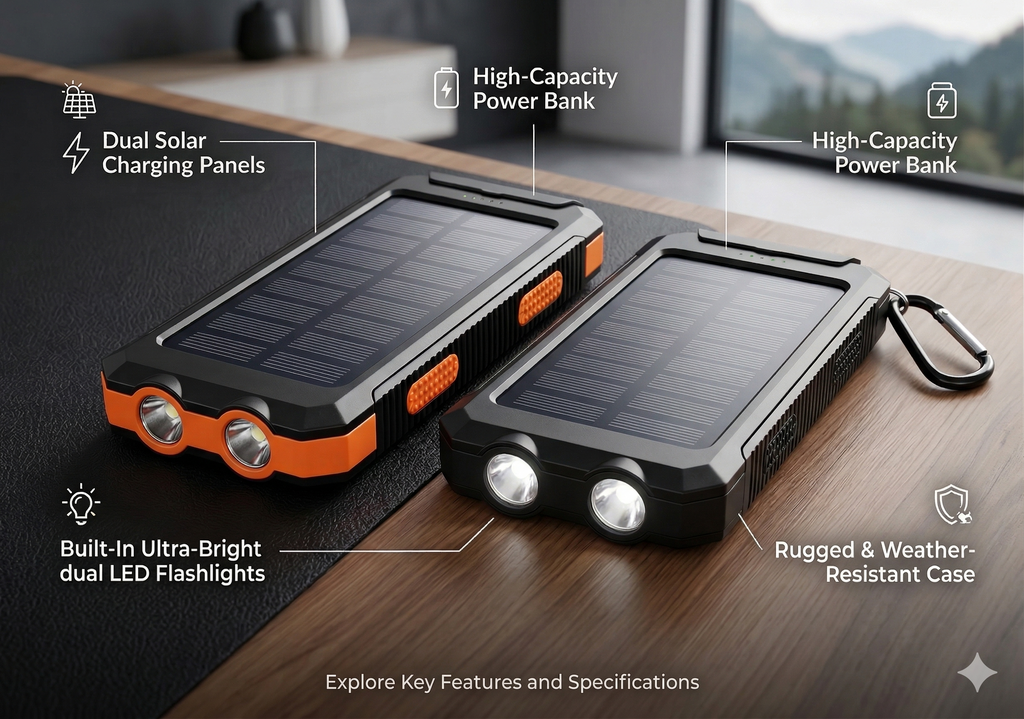Light Blue Solar  Charger  20000MAH, Portable Dual USB